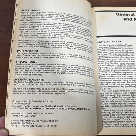 Chilton's Jeep Wrangler 1988-90: Covers All U.s. and Canadian Models of Jeep... - Picture 8 of 8